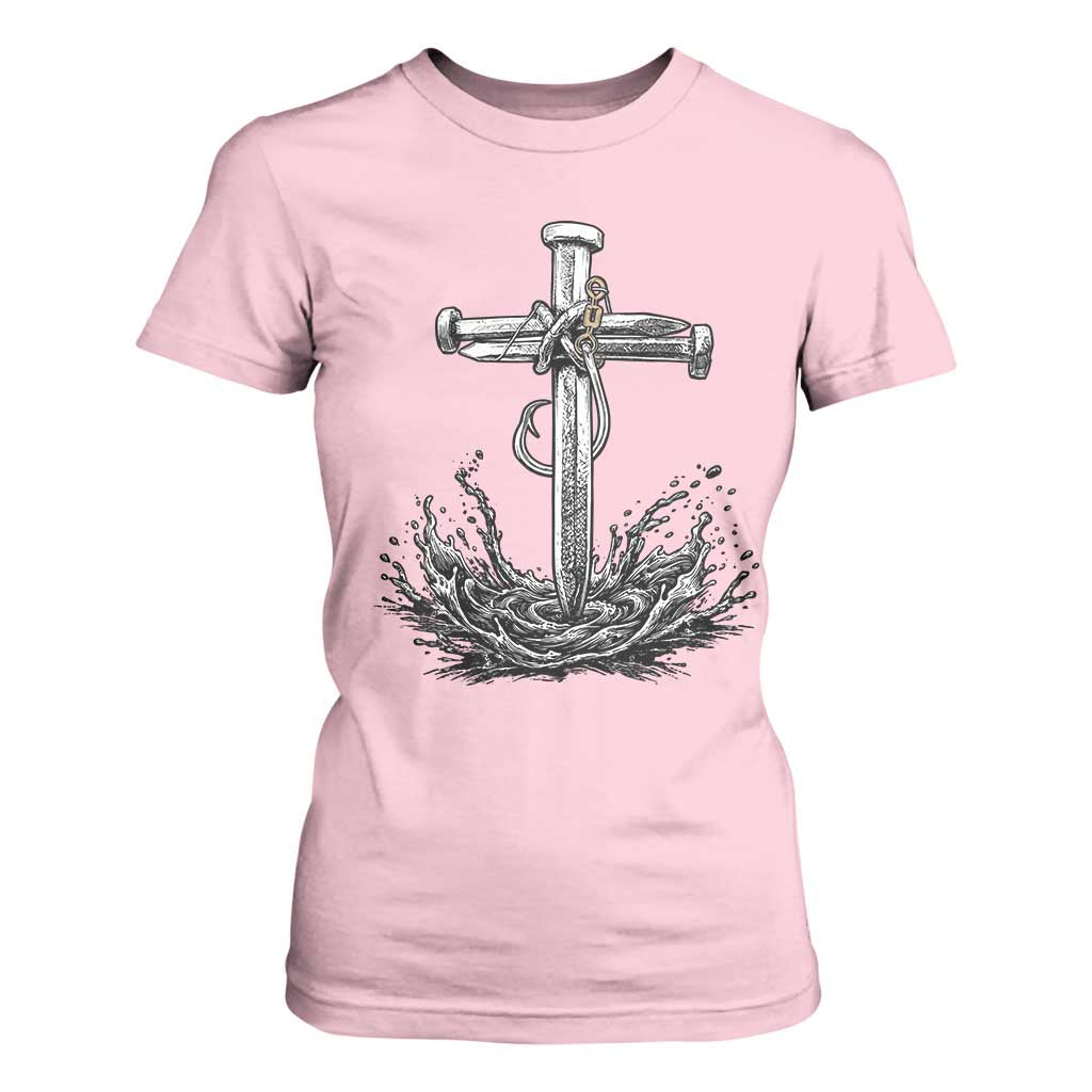 Faith Family Fishing T Shirt For Women Christian Jesus Cross Fathers Day Gift TS12 Light Pink Print Your Wear