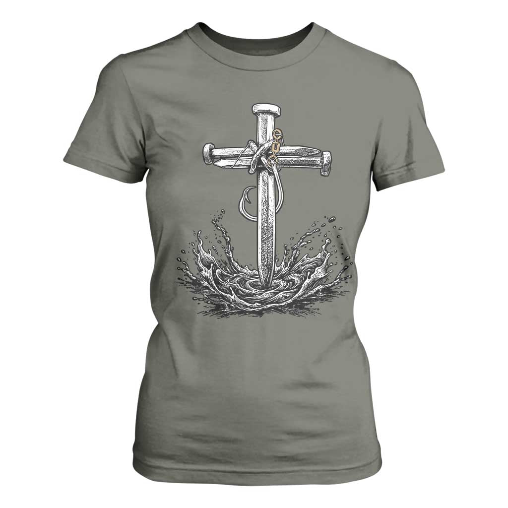 Faith Family Fishing T Shirt For Women Christian Jesus Cross Fathers Day Gift TS12 Military Green Print Your Wear
