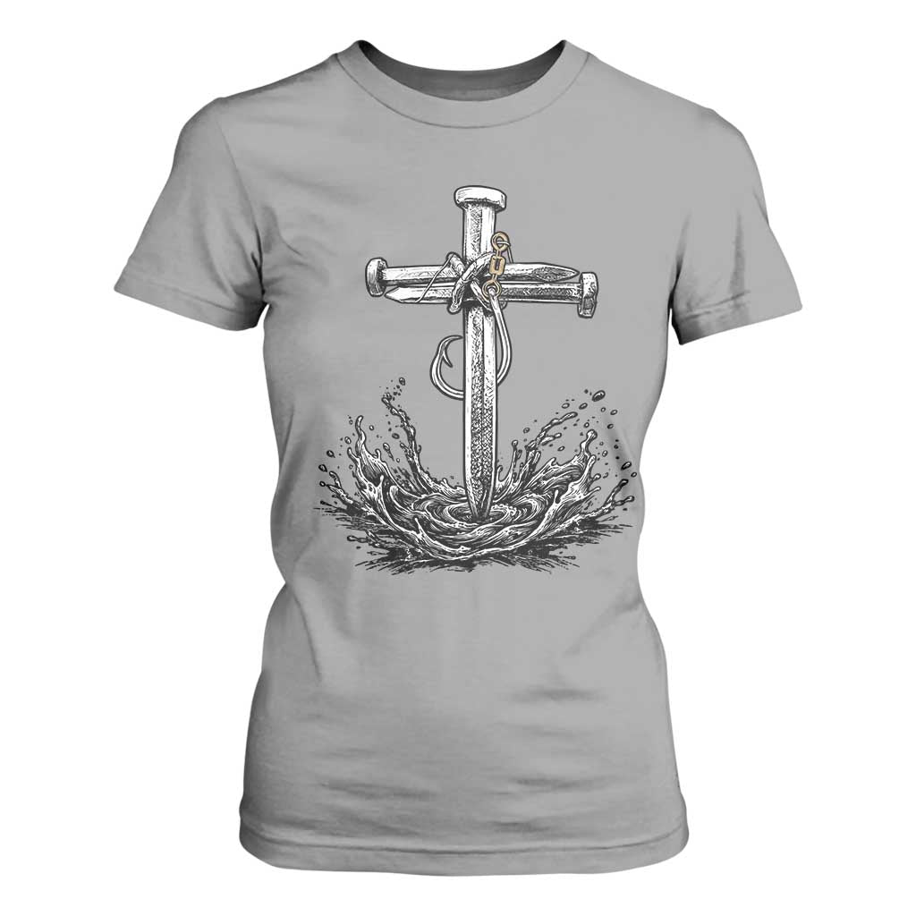 Faith Family Fishing T Shirt For Women Christian Jesus Cross Fathers Day Gift TS12 Sport Gray Print Your Wear