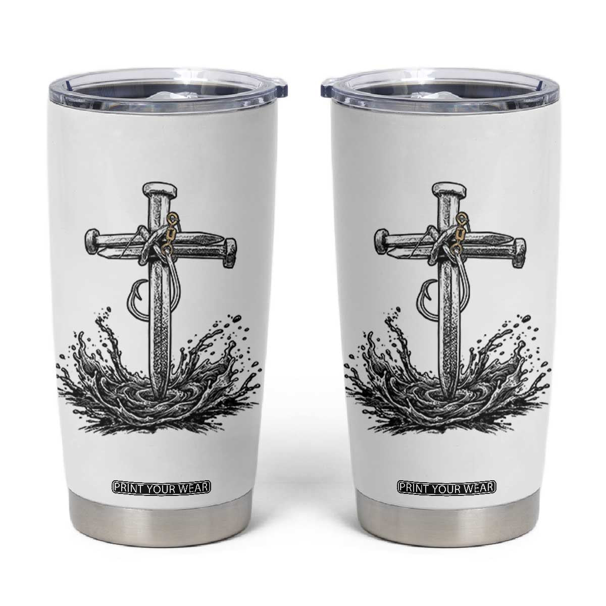 Faith Family Fishing Tumbler Cup Christian Jesus Cross Fathers Day Gift TS12 White Print Your Wear