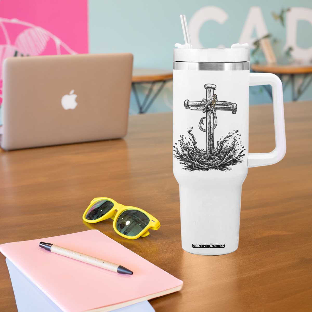 Faith Family Fishing Tumbler With Handle Christian Jesus Cross Fathers Day Gift TS12 Print Your Wear