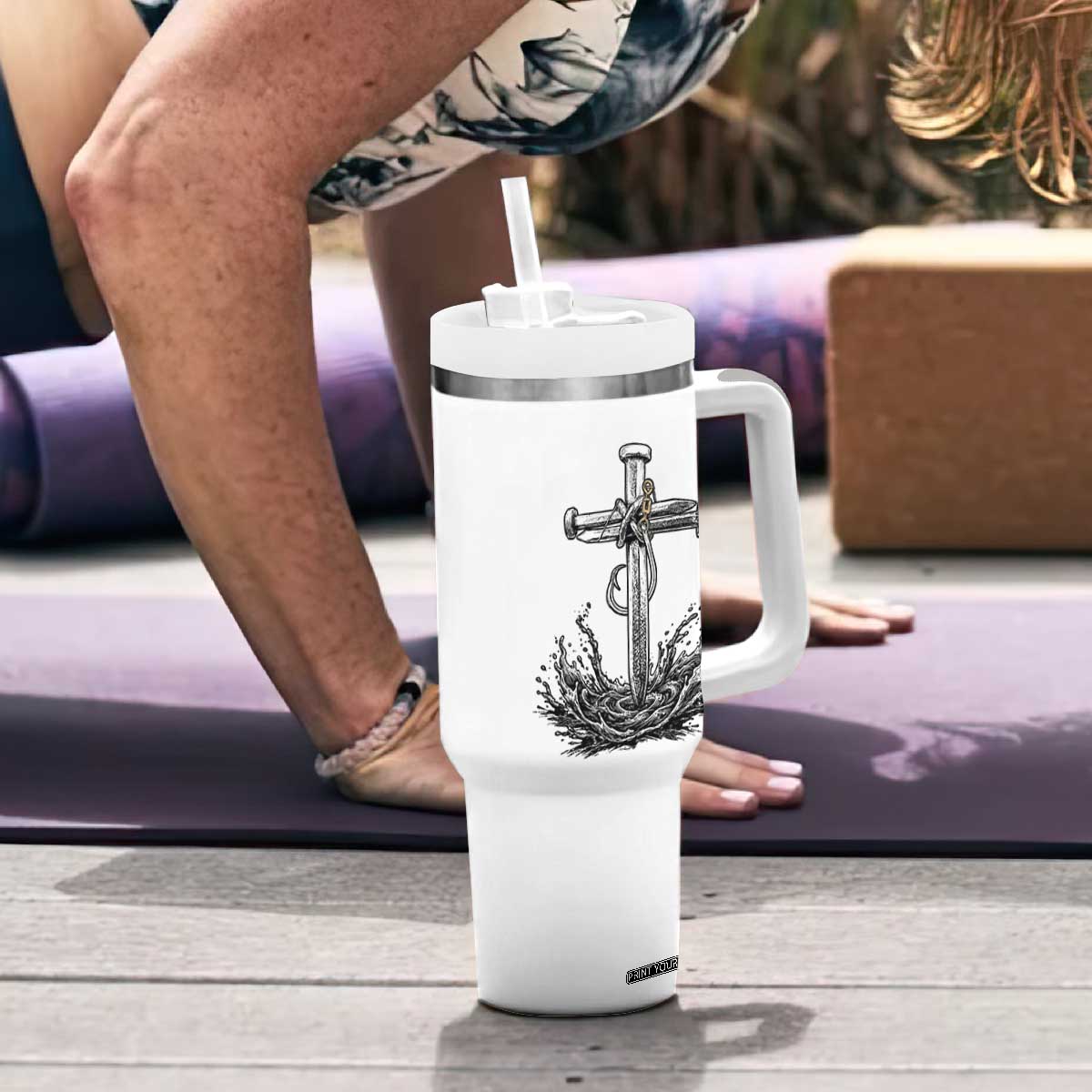 Faith Family Fishing Tumbler With Handle Christian Jesus Cross Fathers Day Gift TS12 Print Your Wear