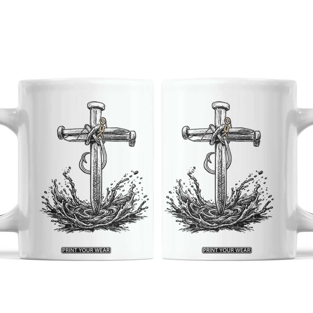 Faith Family Fishing Coffee Mug Christian Jesus Cross Fathers Day Gift TS12 White Print Your Wear