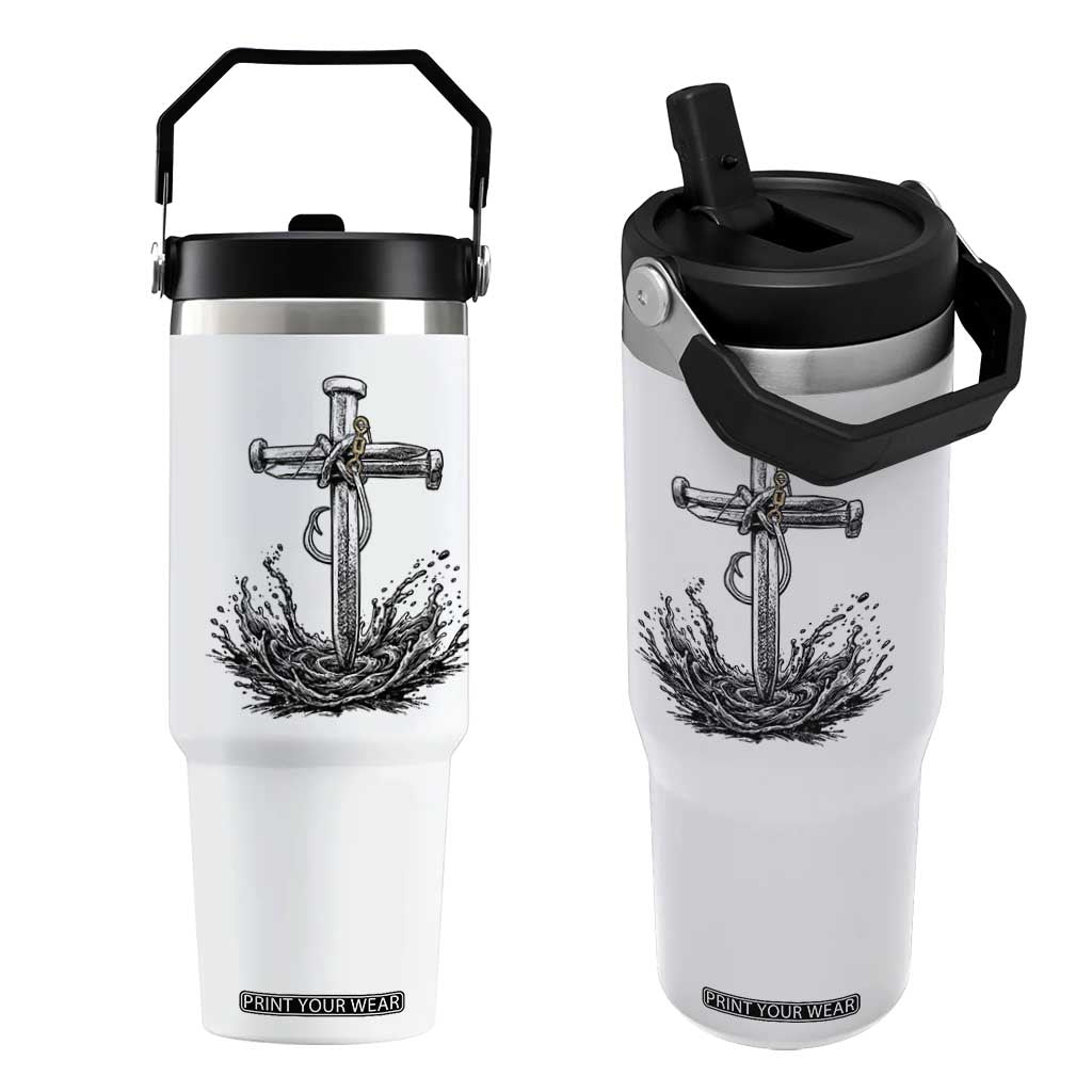 Faith Family Fishing Flip Straw Tumbler Christian Jesus Cross Fathers Day Gift TS12 One Size: 30 oz White Print Your Wear