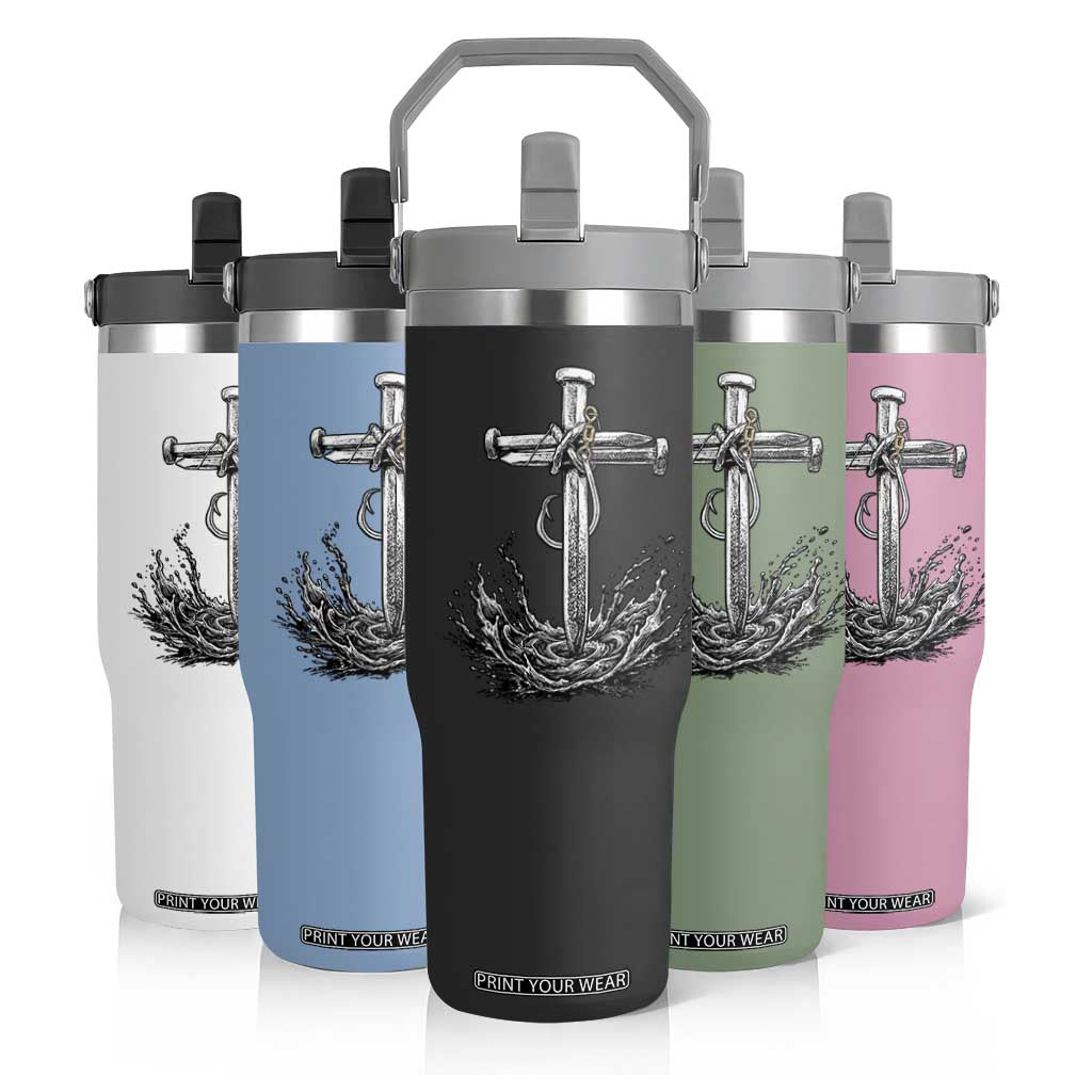 Faith Family Fishing Flip Straw Tumbler Christian Jesus Cross Fathers Day Gift TS12 Print Your Wear