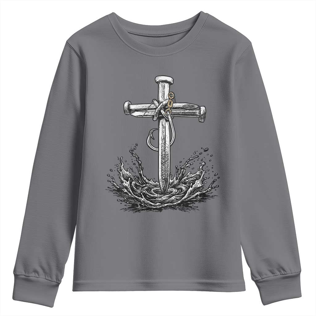 Faith Family Fishing Youth Sweatshirt Christian Jesus Cross Fathers Day Gift TS12 Charcoal Print Your Wear