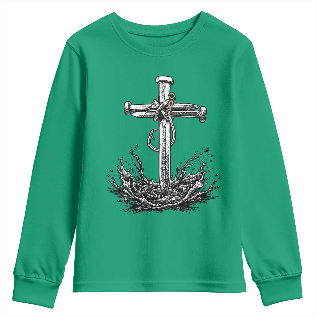 Faith Family Fishing Youth Sweatshirt Christian Jesus Cross Fathers Day Gift TS12 Irish Green Print Your Wear