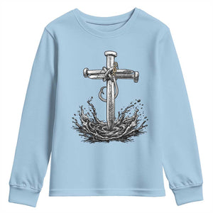 Faith Family Fishing Youth Sweatshirt Christian Jesus Cross Fathers Day Gift TS12 Light Blue Print Your Wear