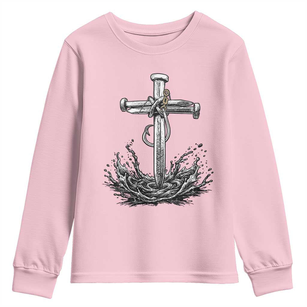Faith Family Fishing Youth Sweatshirt Christian Jesus Cross Fathers Day Gift TS12 Light Pink Print Your Wear