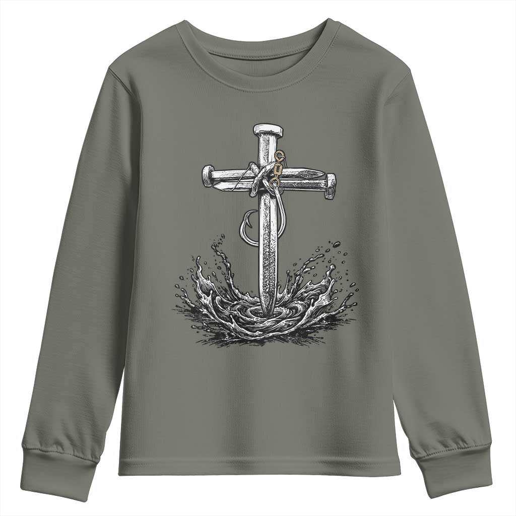 Faith Family Fishing Youth Sweatshirt Christian Jesus Cross Fathers Day Gift TS12 Military Green Print Your Wear