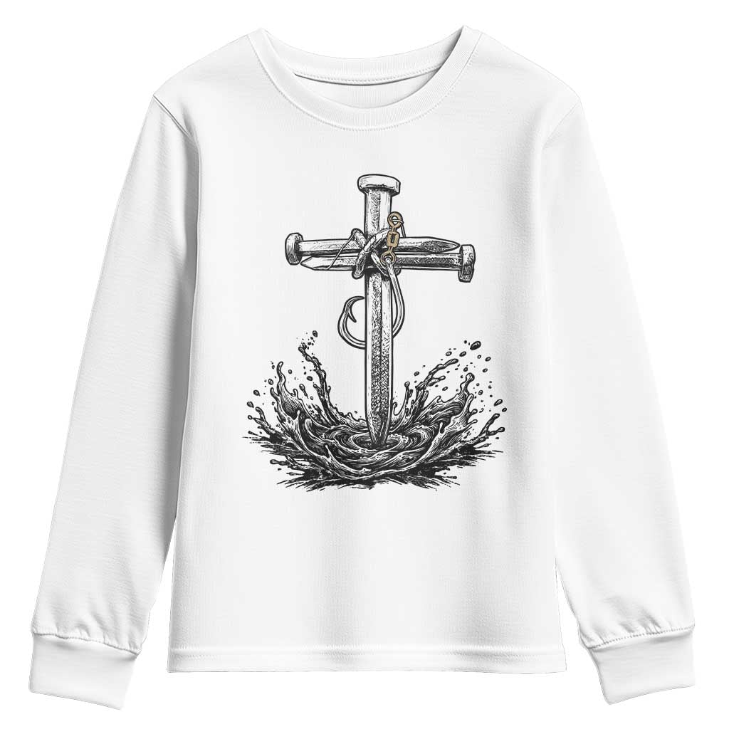 Faith Family Fishing Youth Sweatshirt Christian Jesus Cross Fathers Day Gift TS12 White Print Your Wear