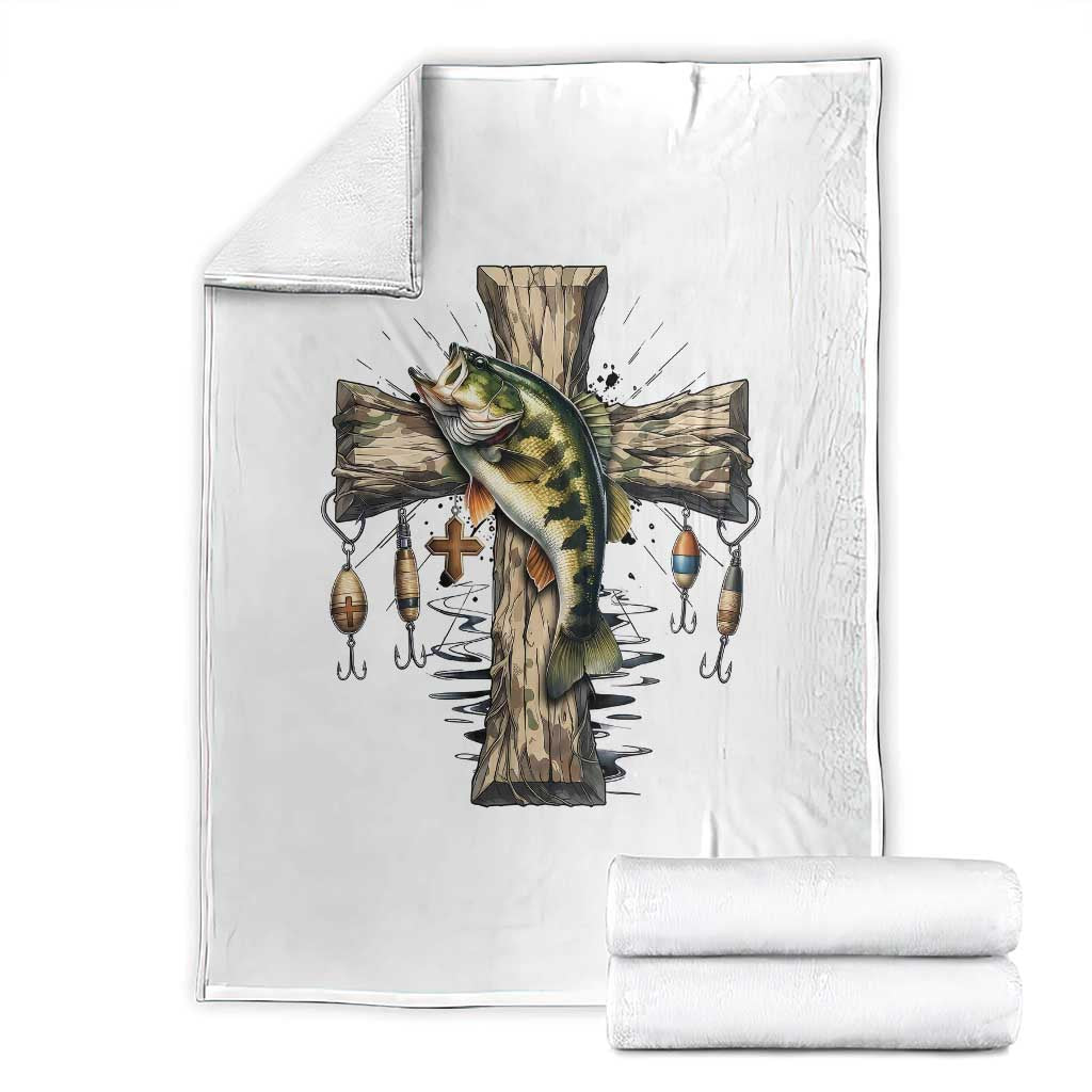 Camo Jesus Cross Fishing Throw Blanket Faith Family Fishing Fathers Day TS12 White Print Your Wear