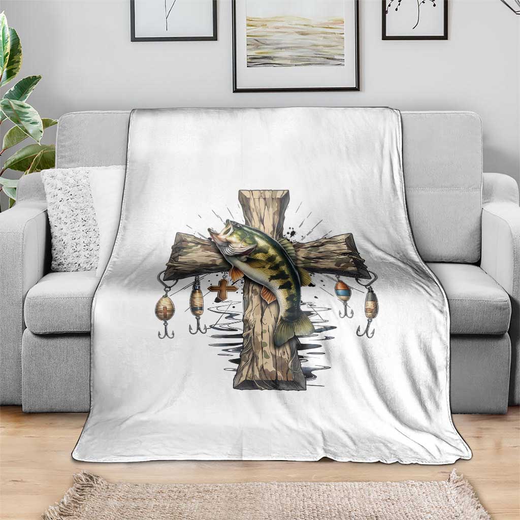 Camo Jesus Cross Fishing Throw Blanket Faith Family Fishing Fathers Day TS12 Print Your Wear