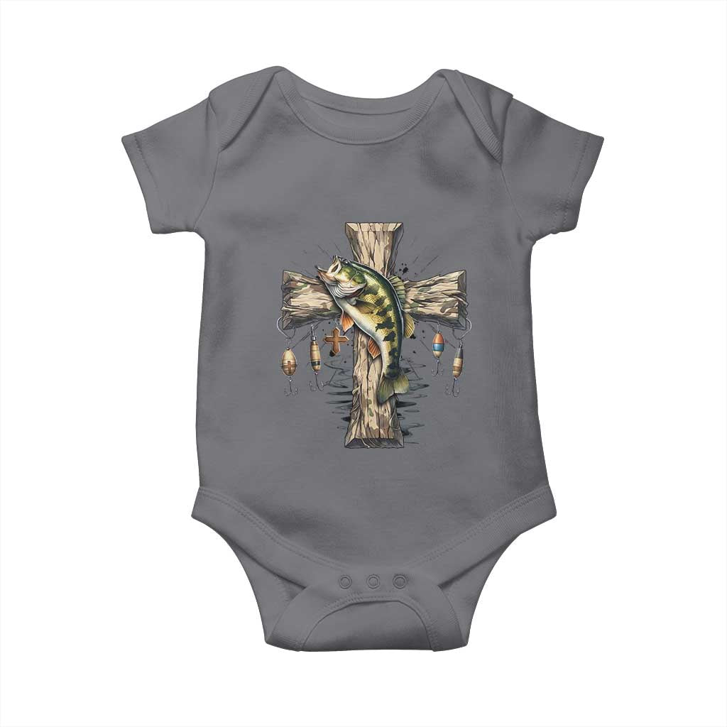 Camo Jesus Cross Fishing Baby Onesie Faith Family Fishing Fathers Day TS12 Charcoal Print Your Wear