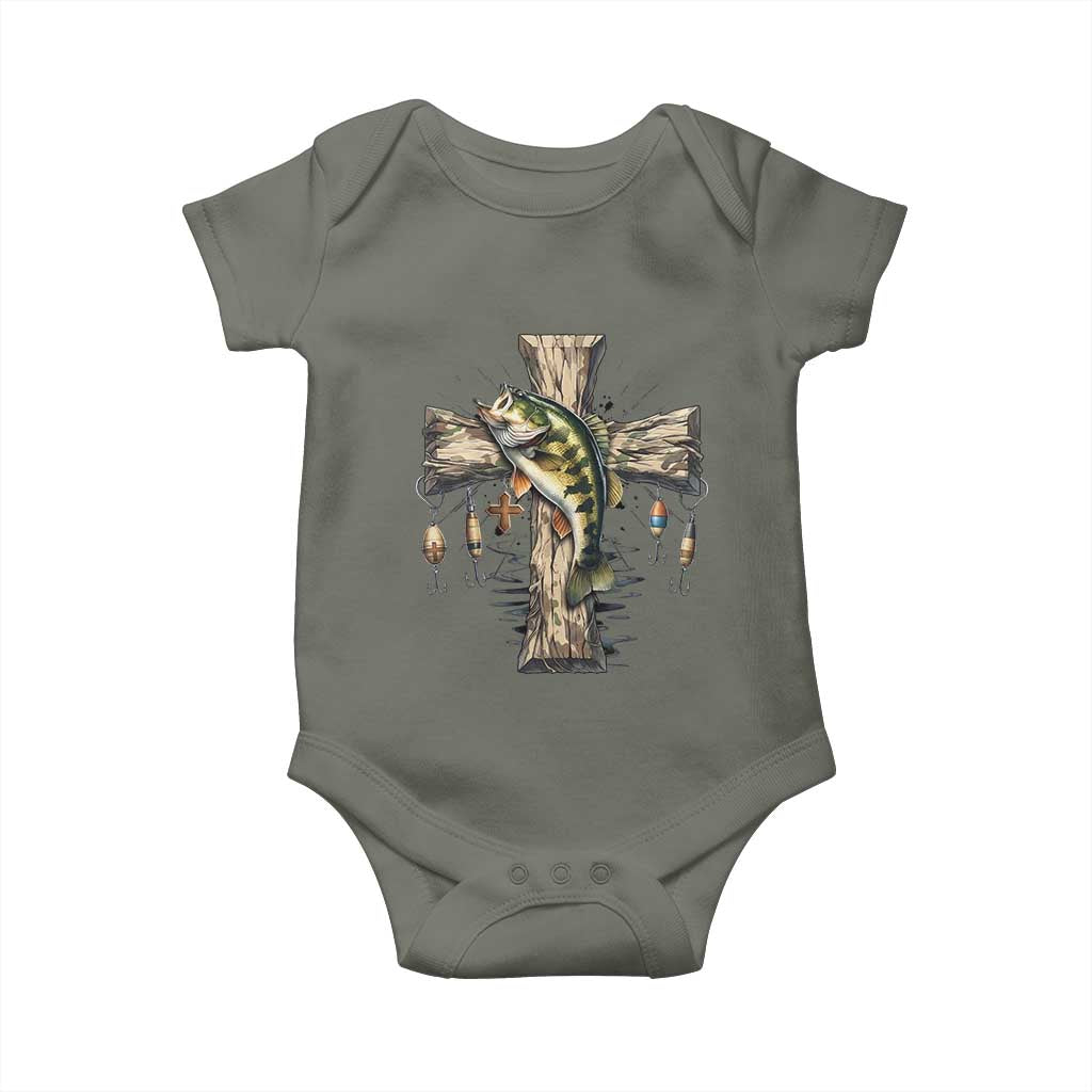 Camo Jesus Cross Fishing Baby Onesie Faith Family Fishing Fathers Day TS12 Military Green Print Your Wear