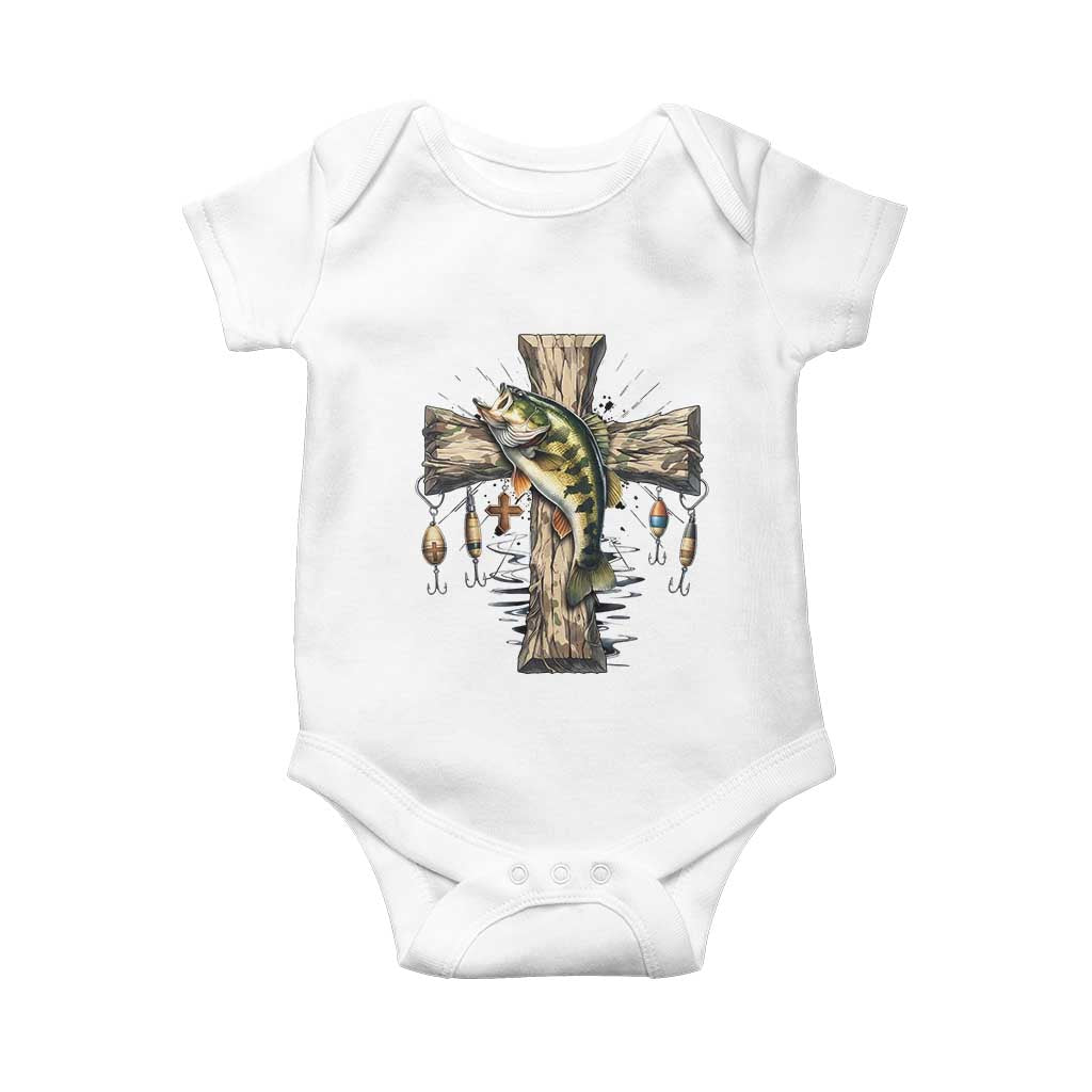 Camo Jesus Cross Fishing Baby Onesie Faith Family Fishing Fathers Day TS12 White Print Your Wear