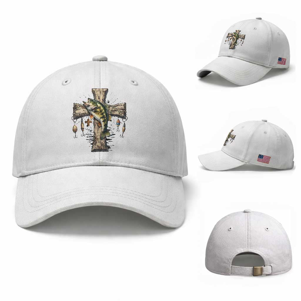 Camo Jesus Cross Fishing Baseball Cap Faith Family Fishing Fathers Day TS12 Baseball Cap Universal Fit White Print Your Wear