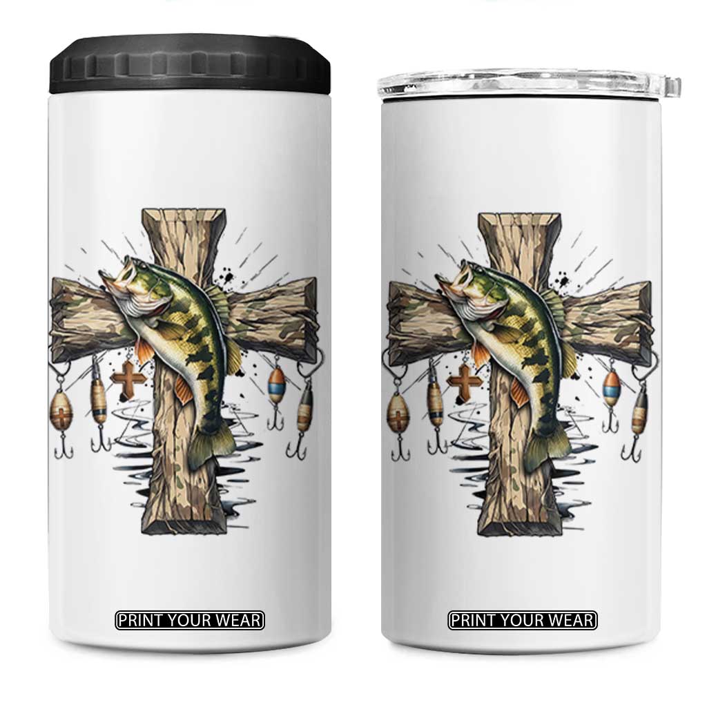 Camo Jesus Cross Fishing 4 in 1 Can Cooler Tumbler Faith Family Fishing Fathers Day TS12 One Size: 16 oz White Print Your Wear