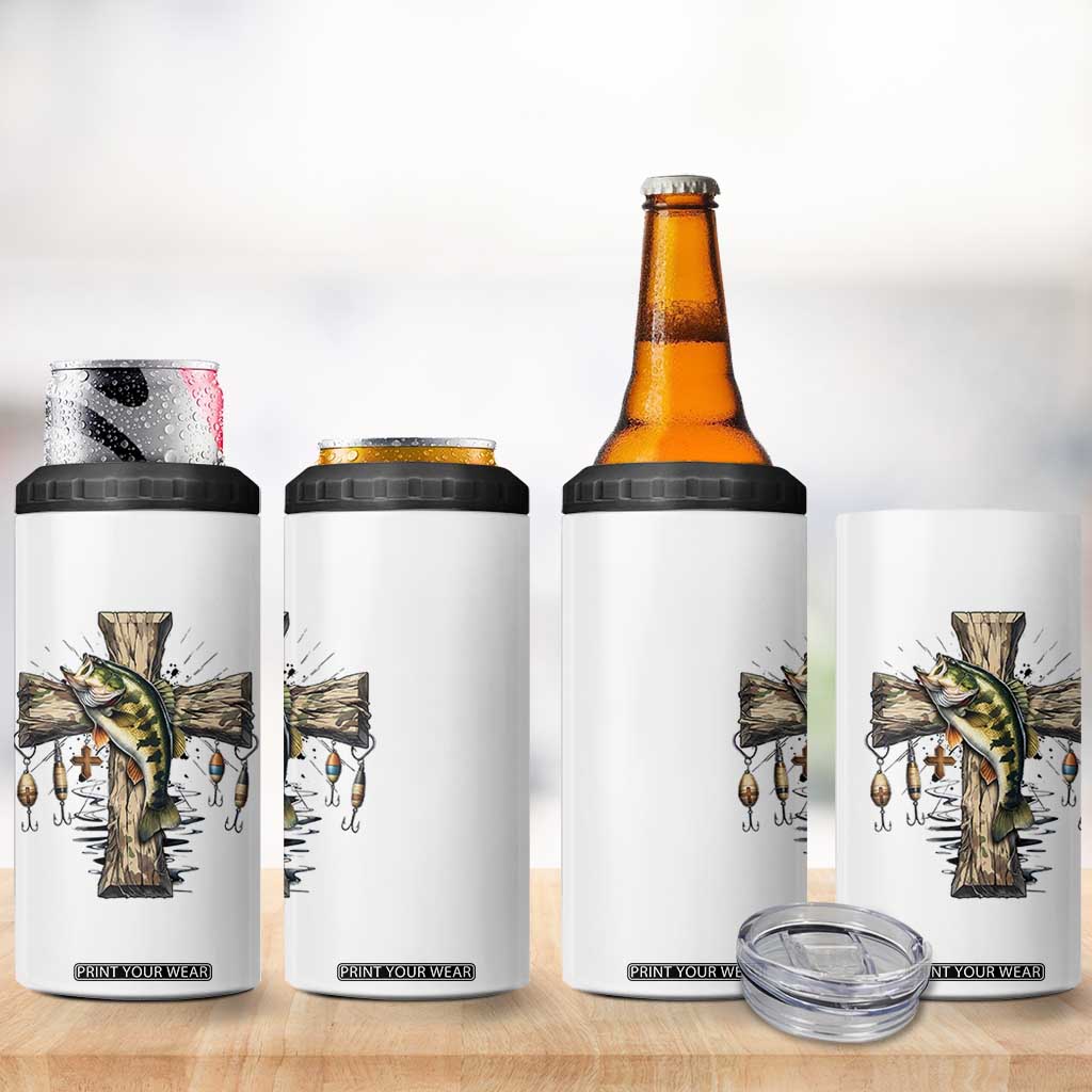 Camo Jesus Cross Fishing 4 in 1 Can Cooler Tumbler Faith Family Fishing Fathers Day TS12 Print Your Wear