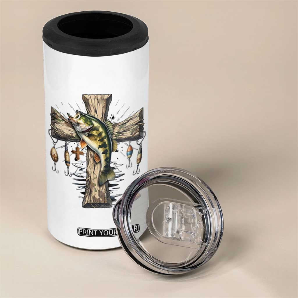 Camo Jesus Cross Fishing 4 in 1 Can Cooler Tumbler Faith Family Fishing Fathers Day TS12 Print Your Wear