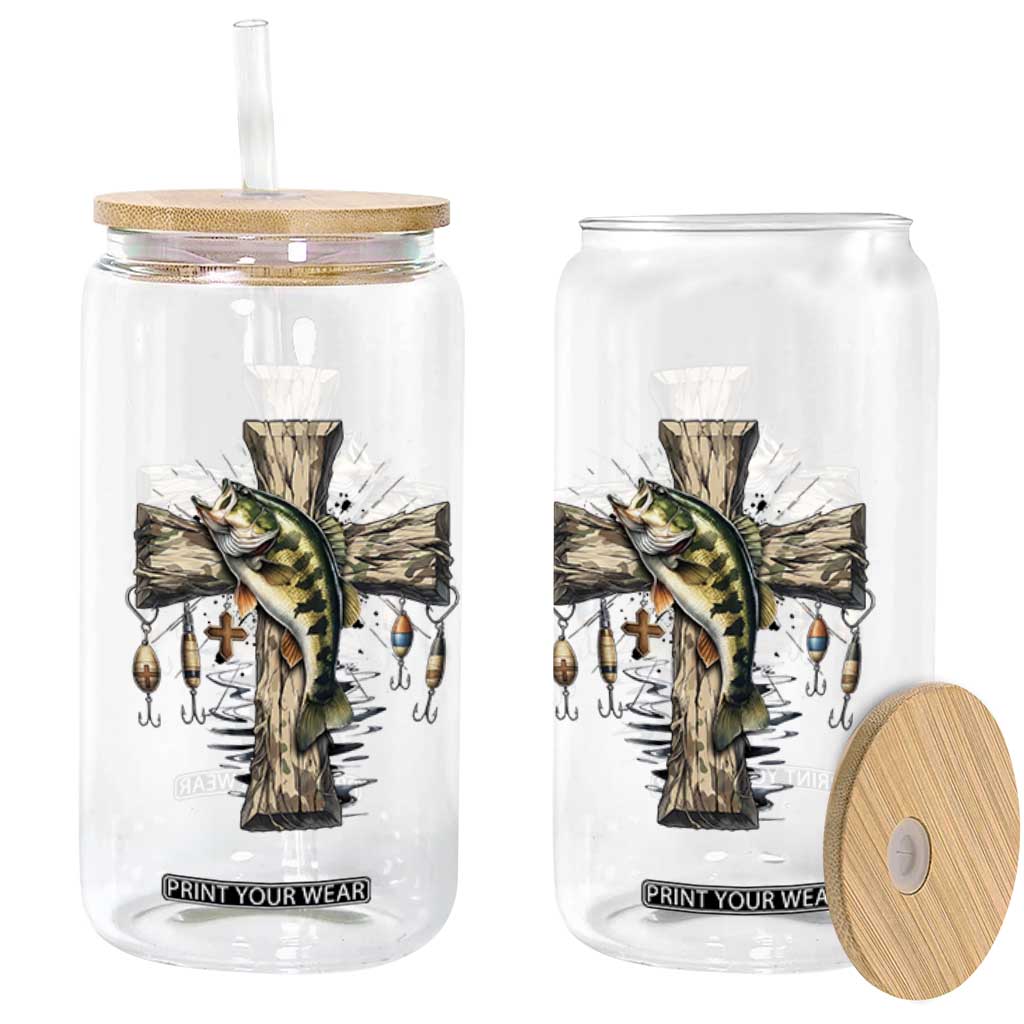 Camo Jesus Cross Fishing Glass Can Faith Family Fishing Fathers Day TS12 Print Your Wear