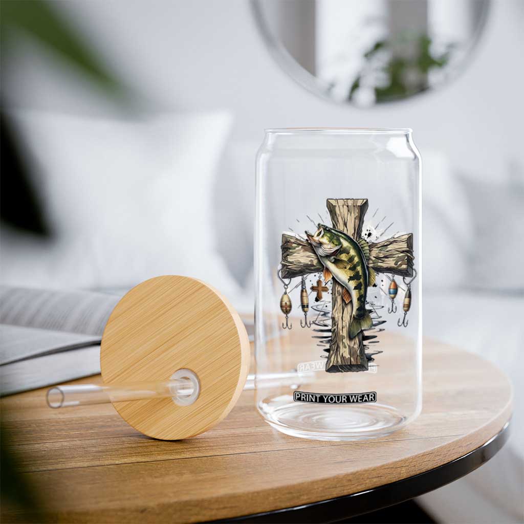 Camo Jesus Cross Fishing Glass Can Faith Family Fishing Fathers Day TS12 Print Your Wear