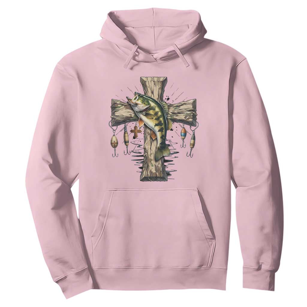 Camo Jesus Cross Fishing Hoodie Faith Family Fishing Fathers Day TS12 Light Pink Print Your Wear