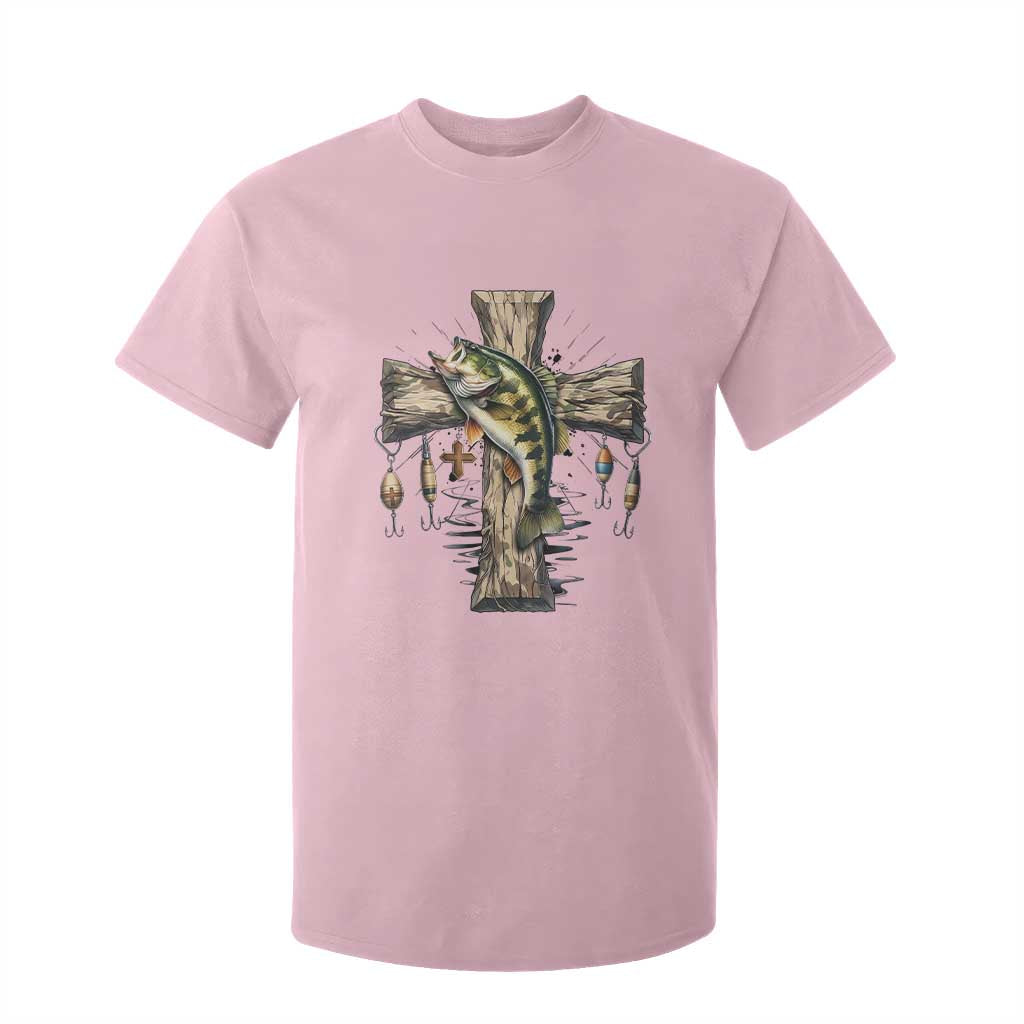 Camo Jesus Cross Fishing T Shirt For Kid Faith Family Fishing Fathers Day TS12 Light Pink Print Your Wear