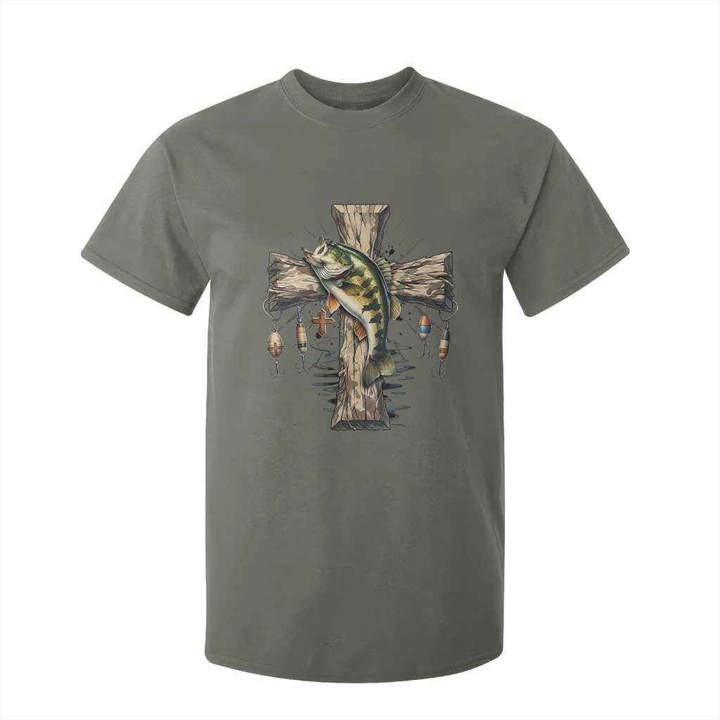 Camo Jesus Cross Fishing T Shirt For Kid Faith Family Fishing Fathers Day TS12 Military Green Print Your Wear