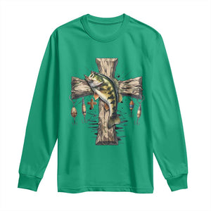 Camo Jesus Cross Fishing Long Sleeve Shirt Faith Family Fishing Fathers Day TS12 Irish Green Print Your Wear