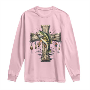 Camo Jesus Cross Fishing Long Sleeve Shirt Faith Family Fishing Fathers Day TS12 Light Pink Print Your Wear