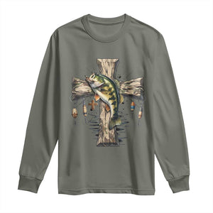 Camo Jesus Cross Fishing Long Sleeve Shirt Faith Family Fishing Fathers Day TS12 Military Green Print Your Wear