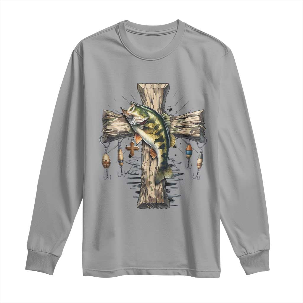 Camo Jesus Cross Fishing Long Sleeve Shirt Faith Family Fishing Fathers Day TS12 Sport Gray Print Your Wear