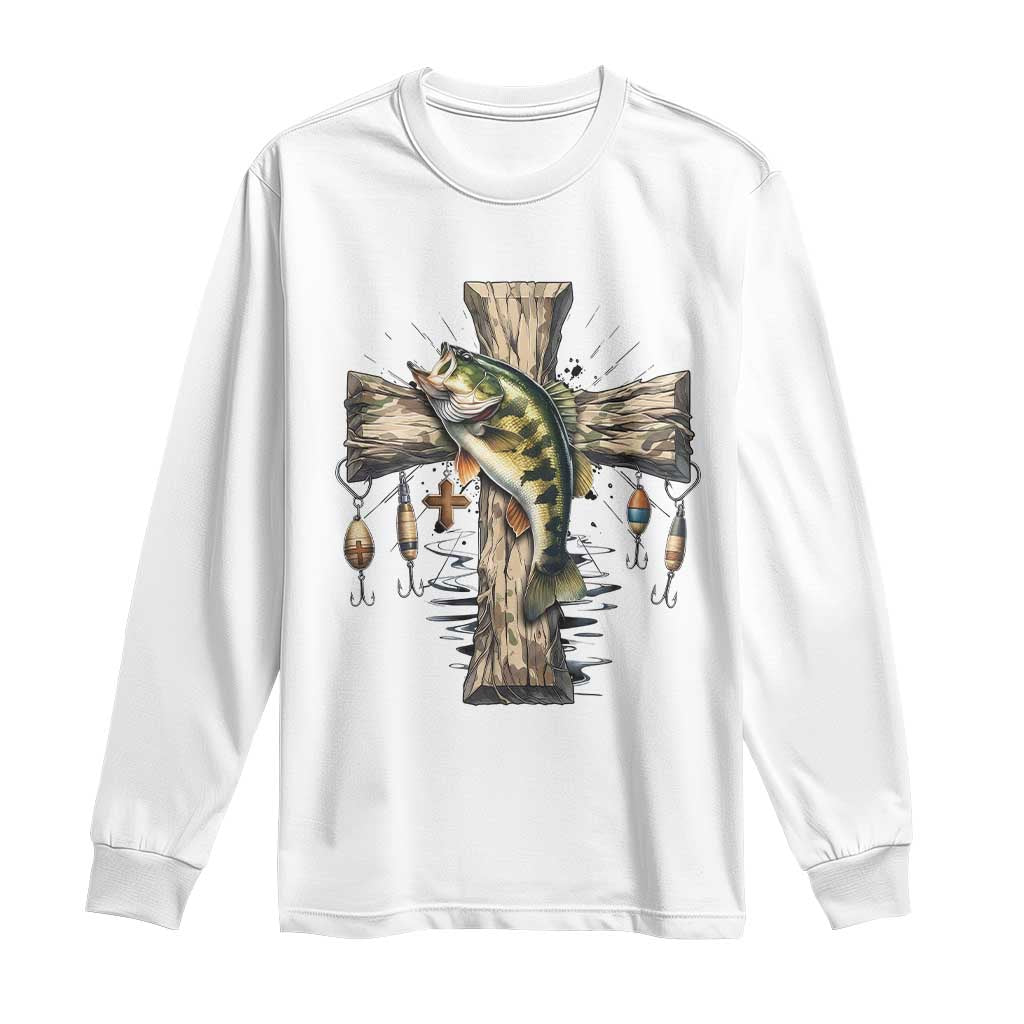 Camo Jesus Cross Fishing Long Sleeve Shirt Faith Family Fishing Fathers Day TS12 White Print Your Wear