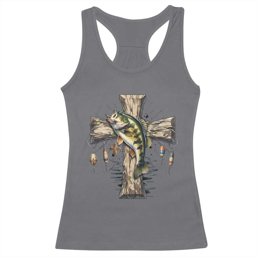 Camo Jesus Cross Fishing Racerback Tank Top Faith Family Fishing Fathers Day TS12 Charcoal Print Your Wear