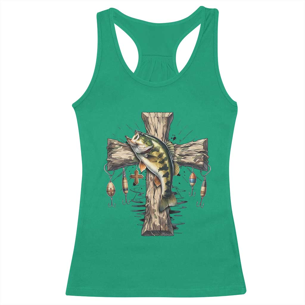 Camo Jesus Cross Fishing Racerback Tank Top Faith Family Fishing Fathers Day TS12 Irish Green Print Your Wear