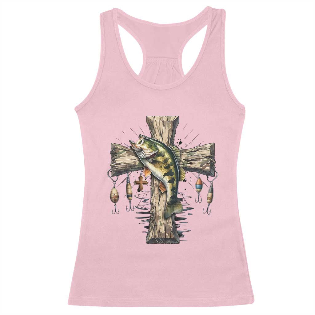Camo Jesus Cross Fishing Racerback Tank Top Faith Family Fishing Fathers Day TS12 Light Pink Print Your Wear