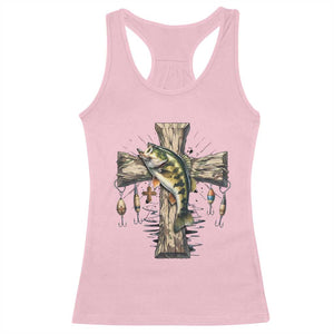 Camo Jesus Cross Fishing Racerback Tank Top Faith Family Fishing Fathers Day TS12 Light Pink Print Your Wear