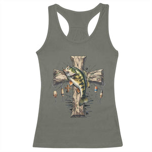 Camo Jesus Cross Fishing Racerback Tank Top Faith Family Fishing Fathers Day TS12 Military Green Print Your Wear