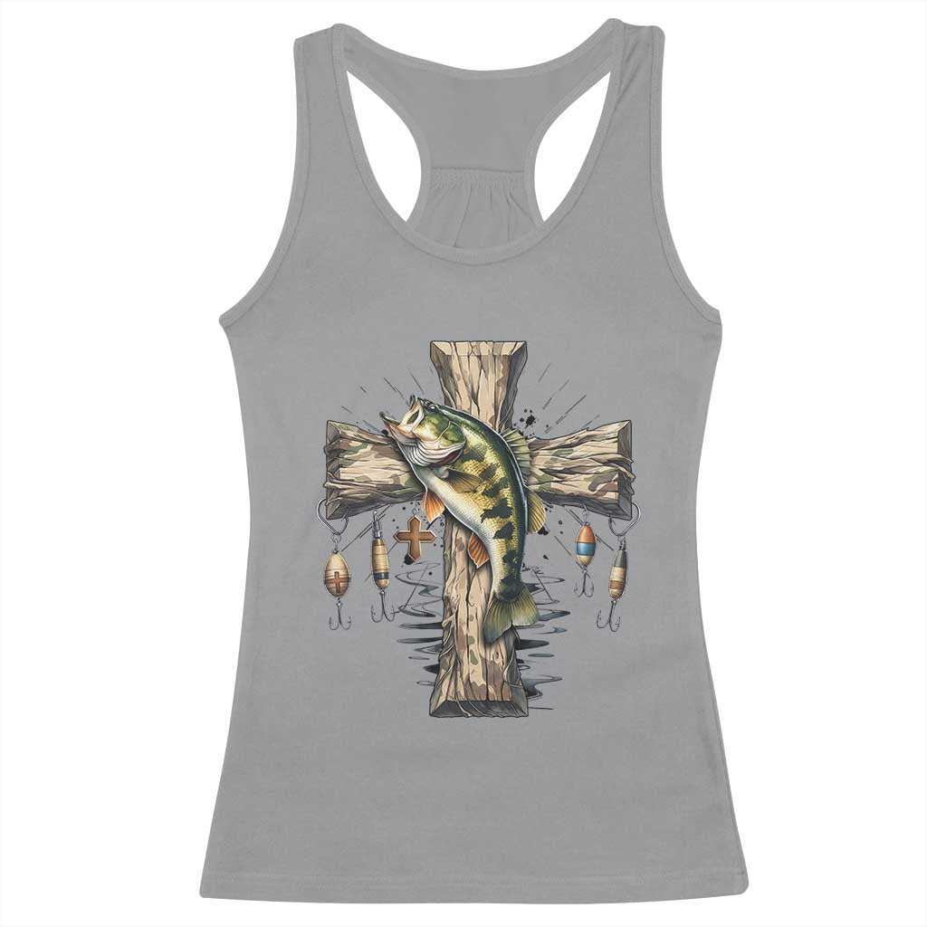 Camo Jesus Cross Fishing Racerback Tank Top Faith Family Fishing Fathers Day TS12 Sport Gray Print Your Wear