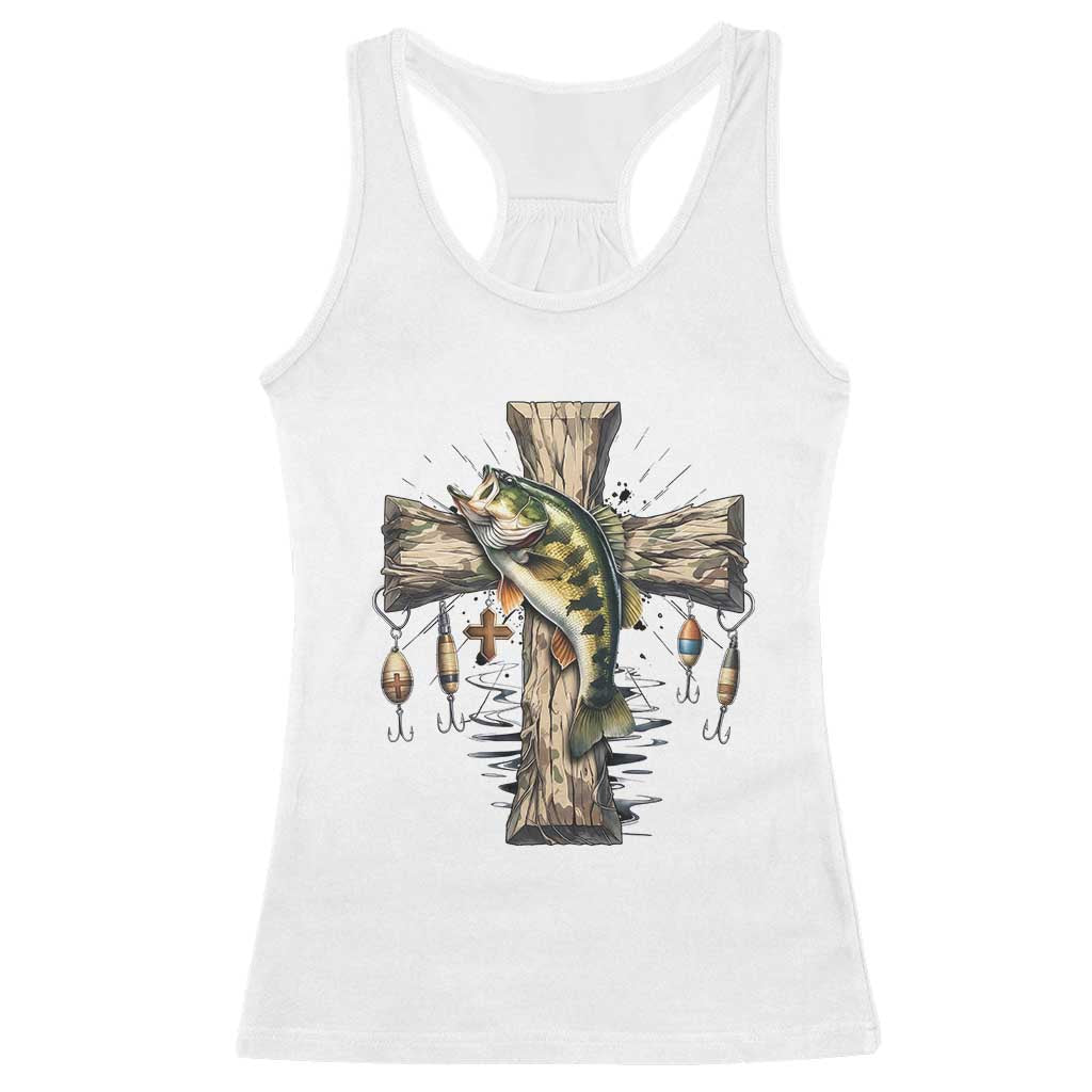 Camo Jesus Cross Fishing Racerback Tank Top Faith Family Fishing Fathers Day TS12 White Print Your Wear