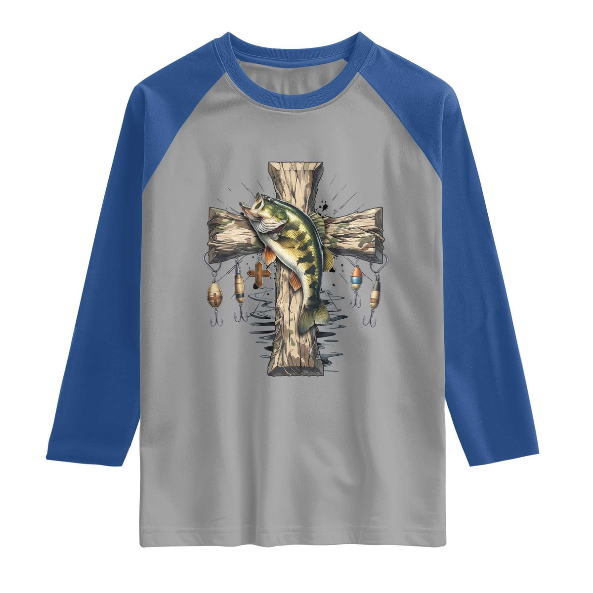 Camo Jesus Cross Fishing Raglan Shirt Faith Family Fishing Fathers Day TS12 Sport Gray Royal Print Your Wear