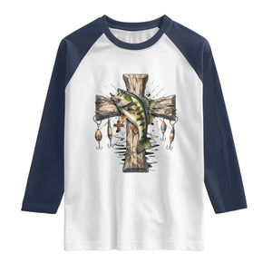 Camo Jesus Cross Fishing Raglan Shirt Faith Family Fishing Fathers Day TS12 White Navy Print Your Wear