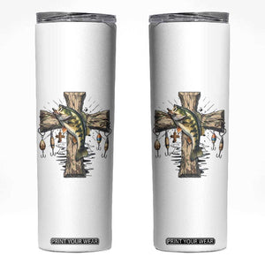 Camo Jesus Cross Fishing Skinny Tumbler Faith Family Fishing Fathers Day TS12 White Print Your Wear