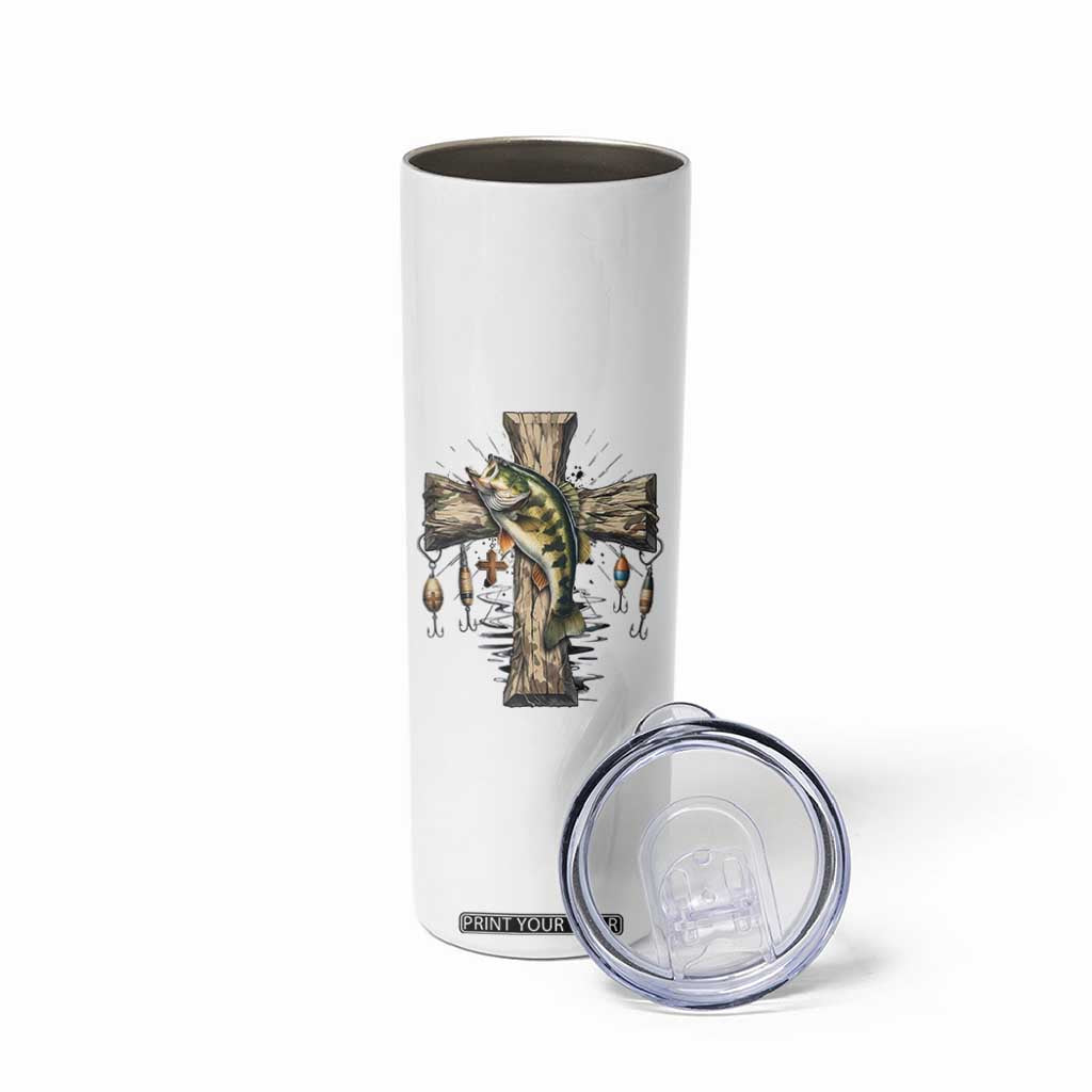 Camo Jesus Cross Fishing Skinny Tumbler Faith Family Fishing Fathers Day TS12 Print Your Wear