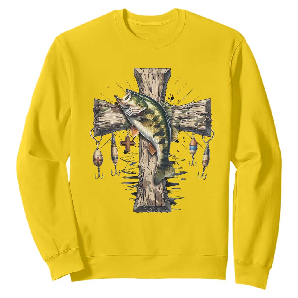 Camo Jesus Cross Fishing Sweatshirt Faith Family Fishing Fathers Day TS12 Daisy Print Your Wear