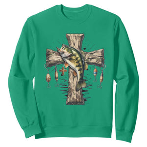 Camo Jesus Cross Fishing Sweatshirt Faith Family Fishing Fathers Day TS12 Irish Green Print Your Wear