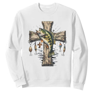Camo Jesus Cross Fishing Sweatshirt Faith Family Fishing Fathers Day TS12 White Print Your Wear