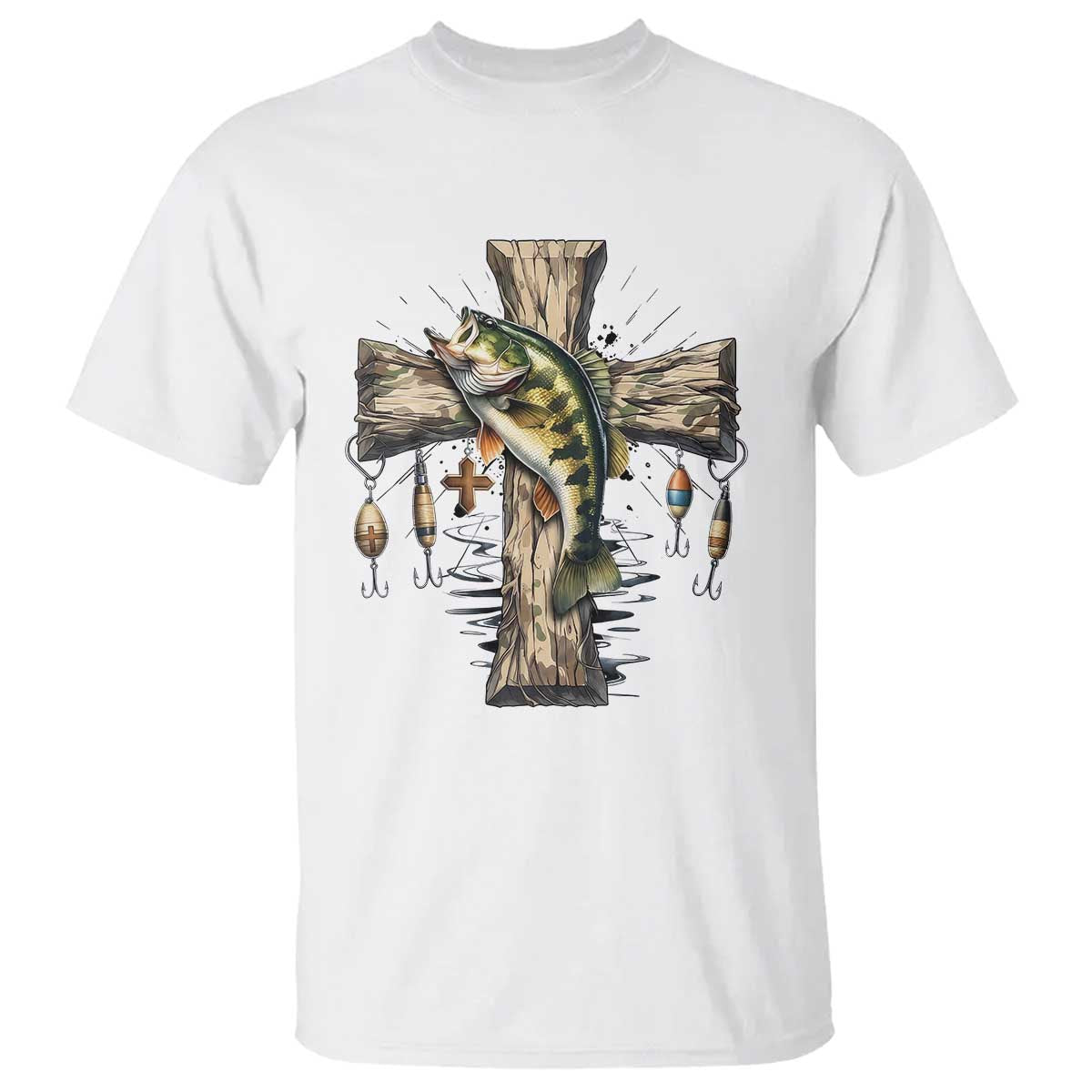 Camo Jesus Cross Fishing T Shirt Faith Family Fishing Fathers Day TS12 White Print Your Wear