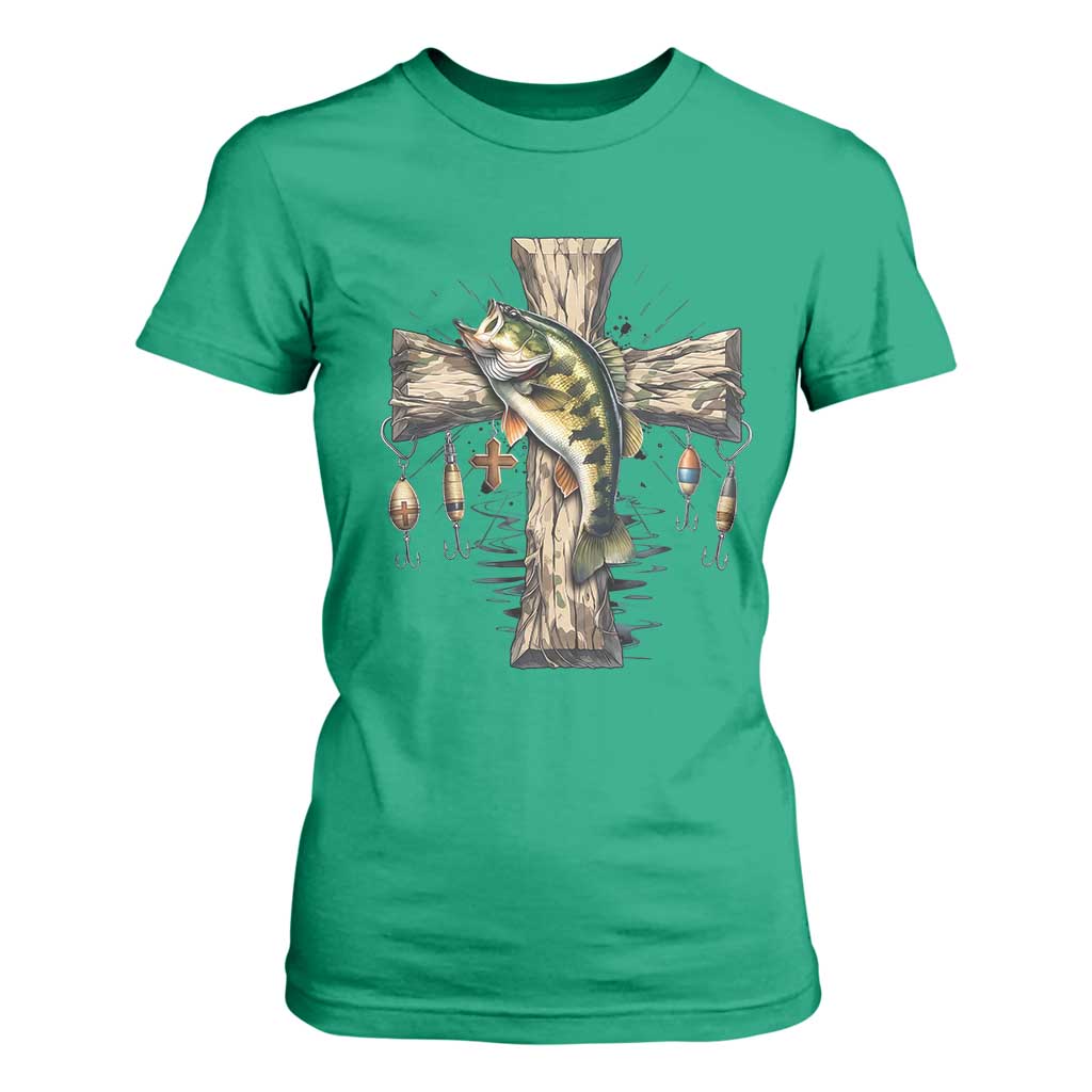 Camo Jesus Cross Fishing T Shirt For Women Faith Family Fishing Fathers Day TS12 Irish Green Print Your Wear